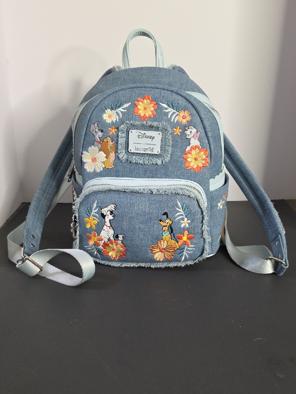 Disney Loungefly Denim Embroidered Mini Backpack - Blue with Orange Floral